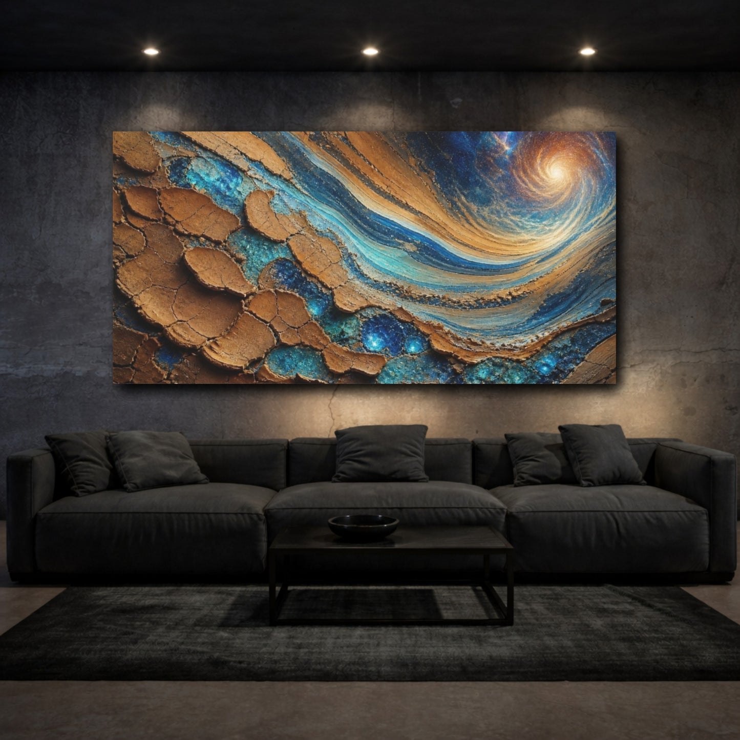 Mockup 3. Cracked Clay Galaxy shown as canvas print