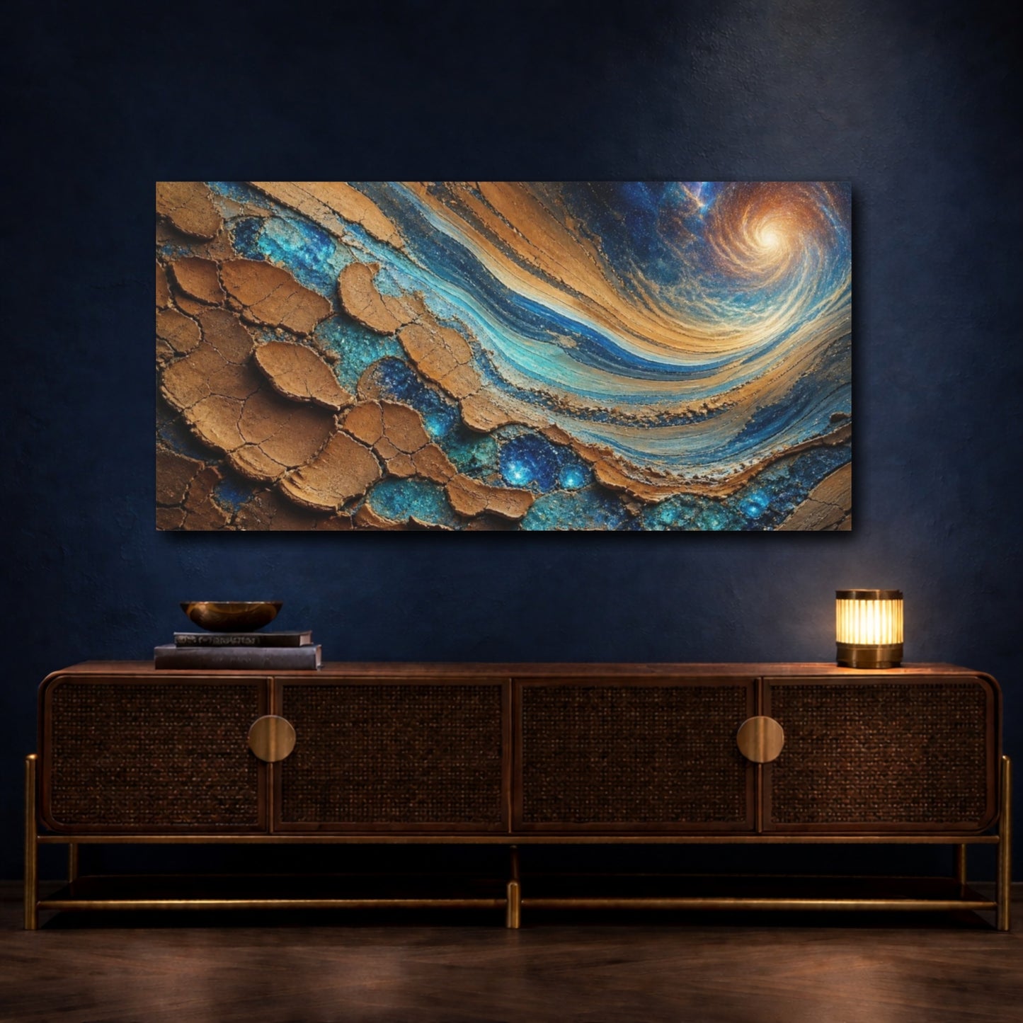 Mockup 4. Cracked Clay Galaxy shown as canvas print