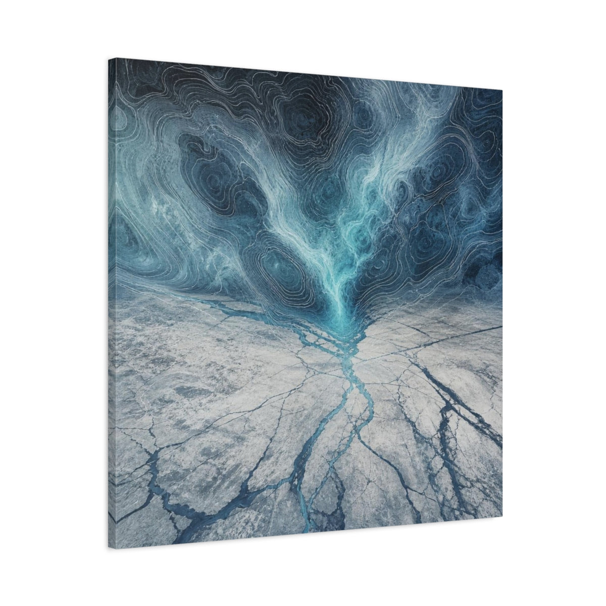 Main Mockup. Cracked Ice Topography shown as canvas print
