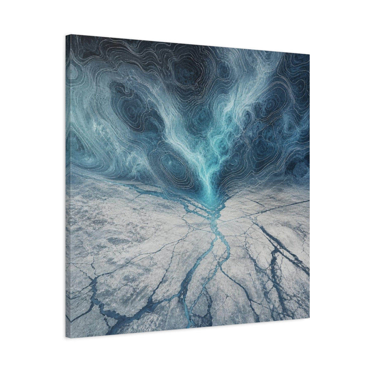 Side Mockup 3. Cracked Ice Topography shown as canvas print