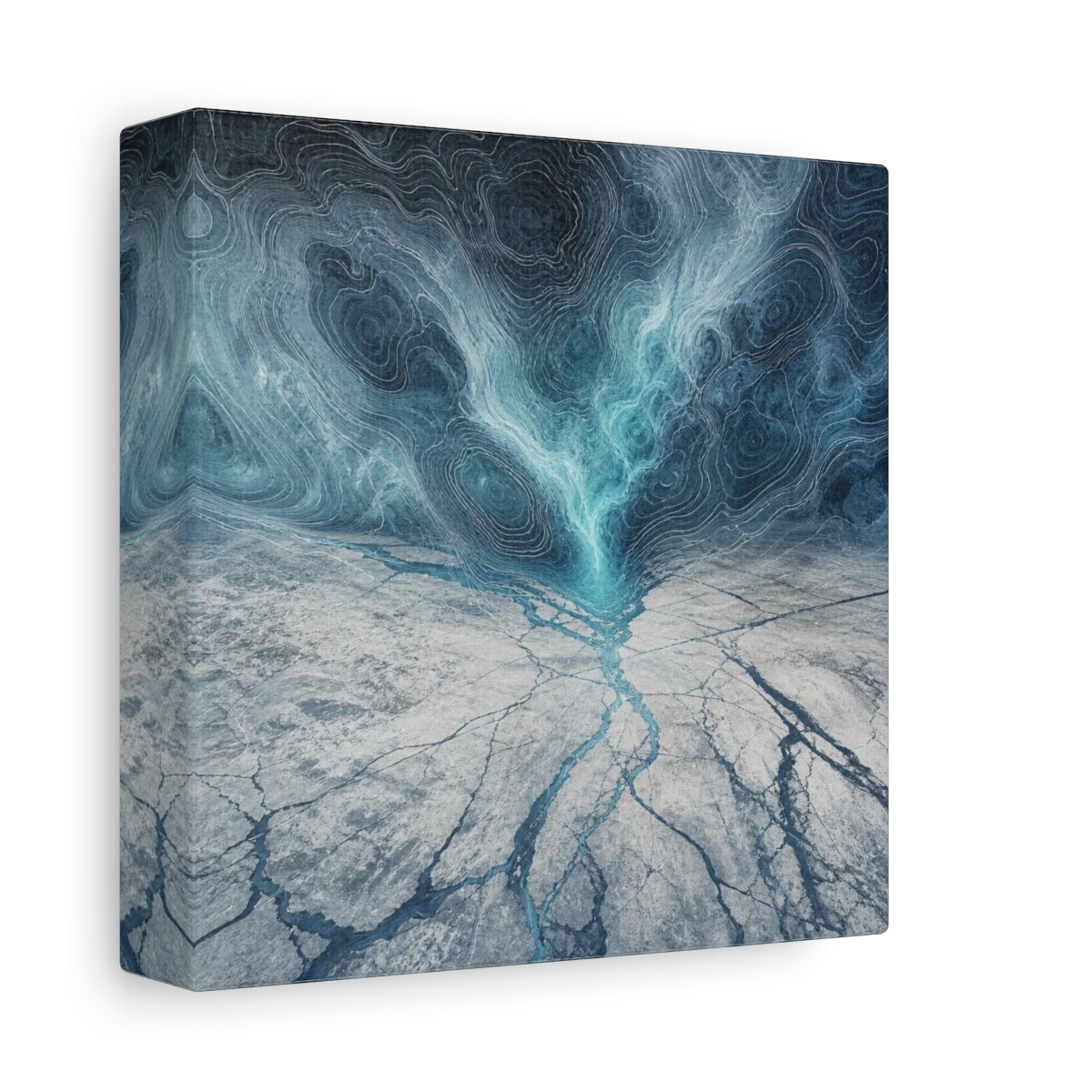 Side Mockup 2. Cracked Ice Topography shown as canvas print