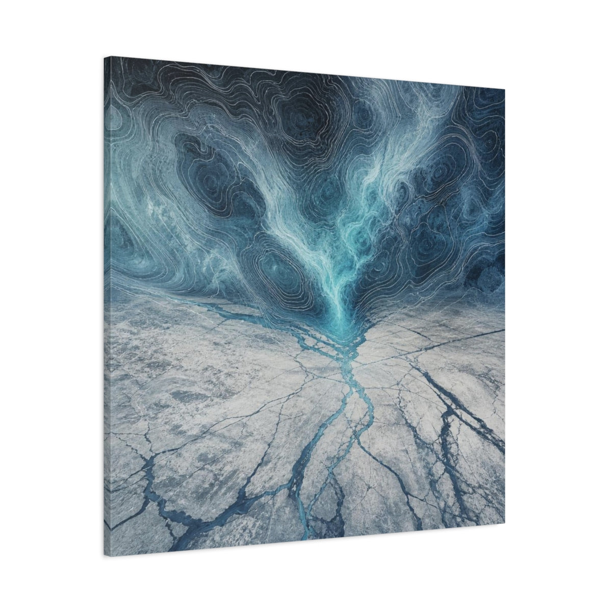 Side Mockup 1. Cracked Ice Topography shown as canvas print