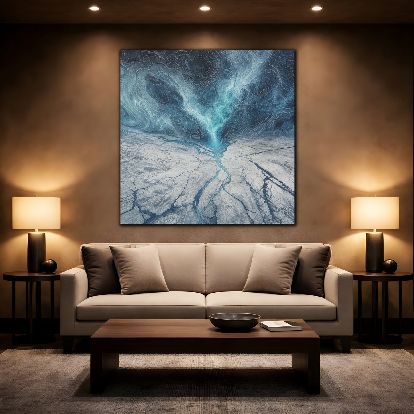 Mockup 2. Cracked Ice Topography shown as canvas print