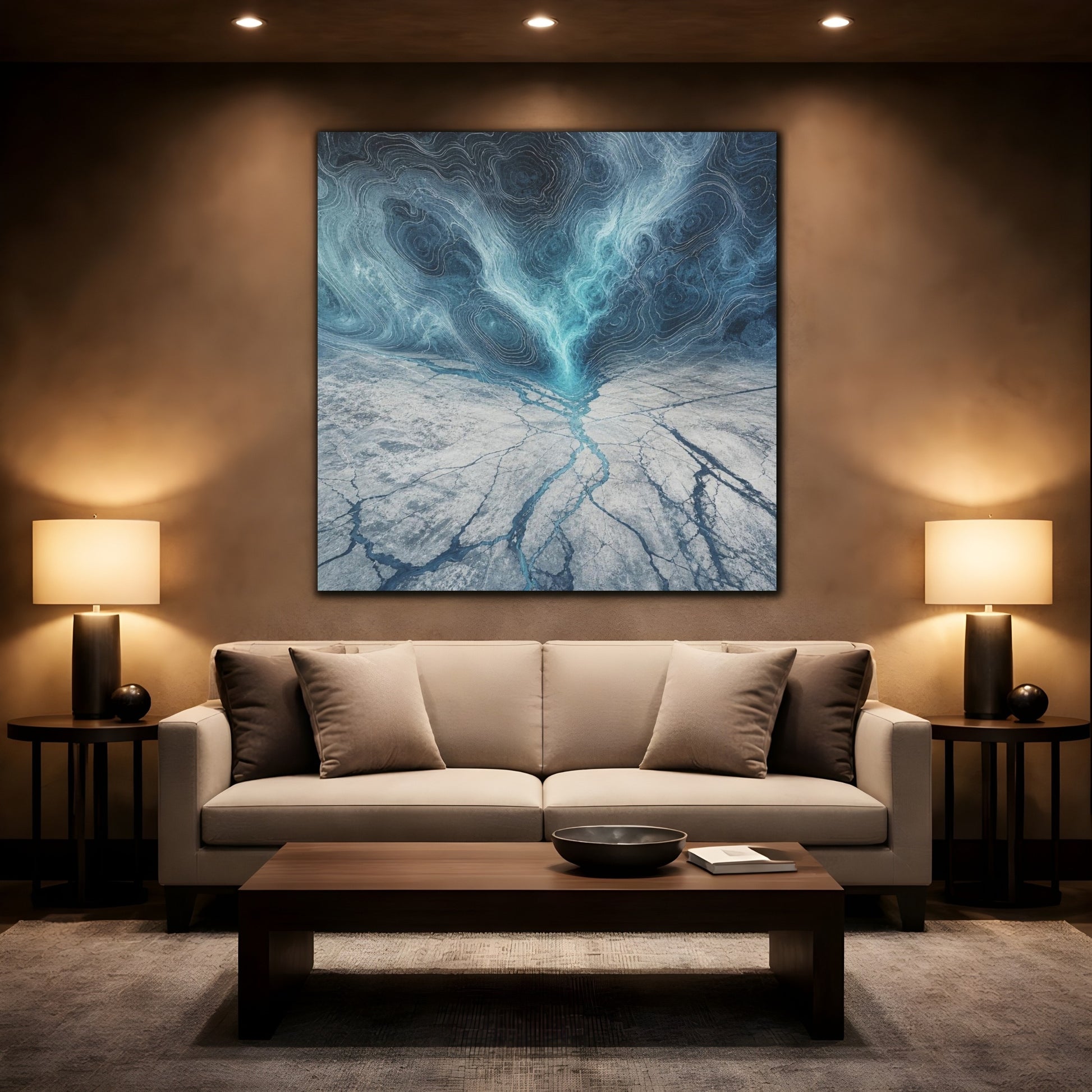 Mockup 2. Cracked Ice Topography shown as canvas print