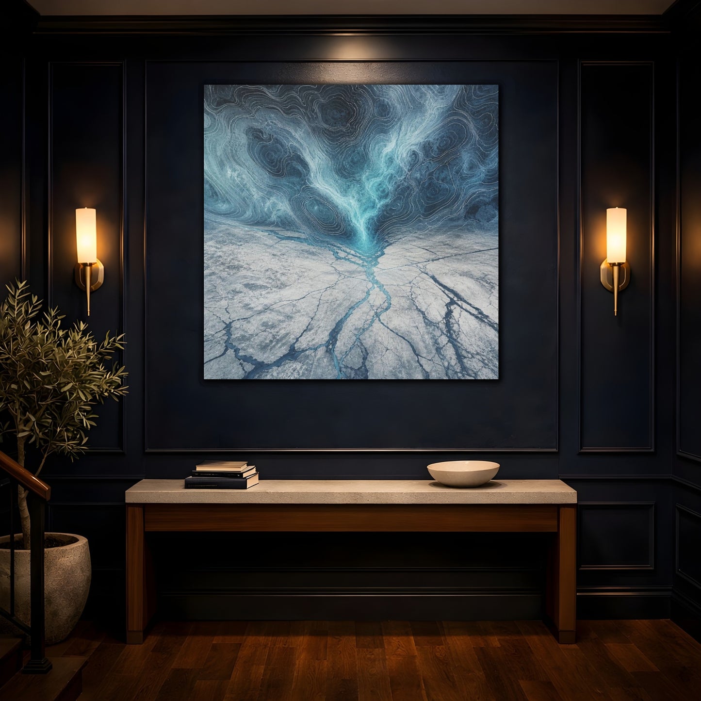 Mockup 4. Cracked Ice Topography shown as canvas print