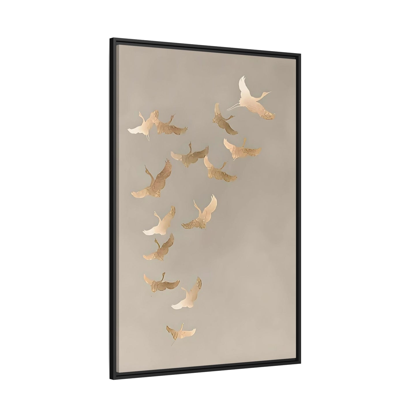 Cranes Canvas Wall Art Print - Japanese Bird Beige Gold - YesArtYes