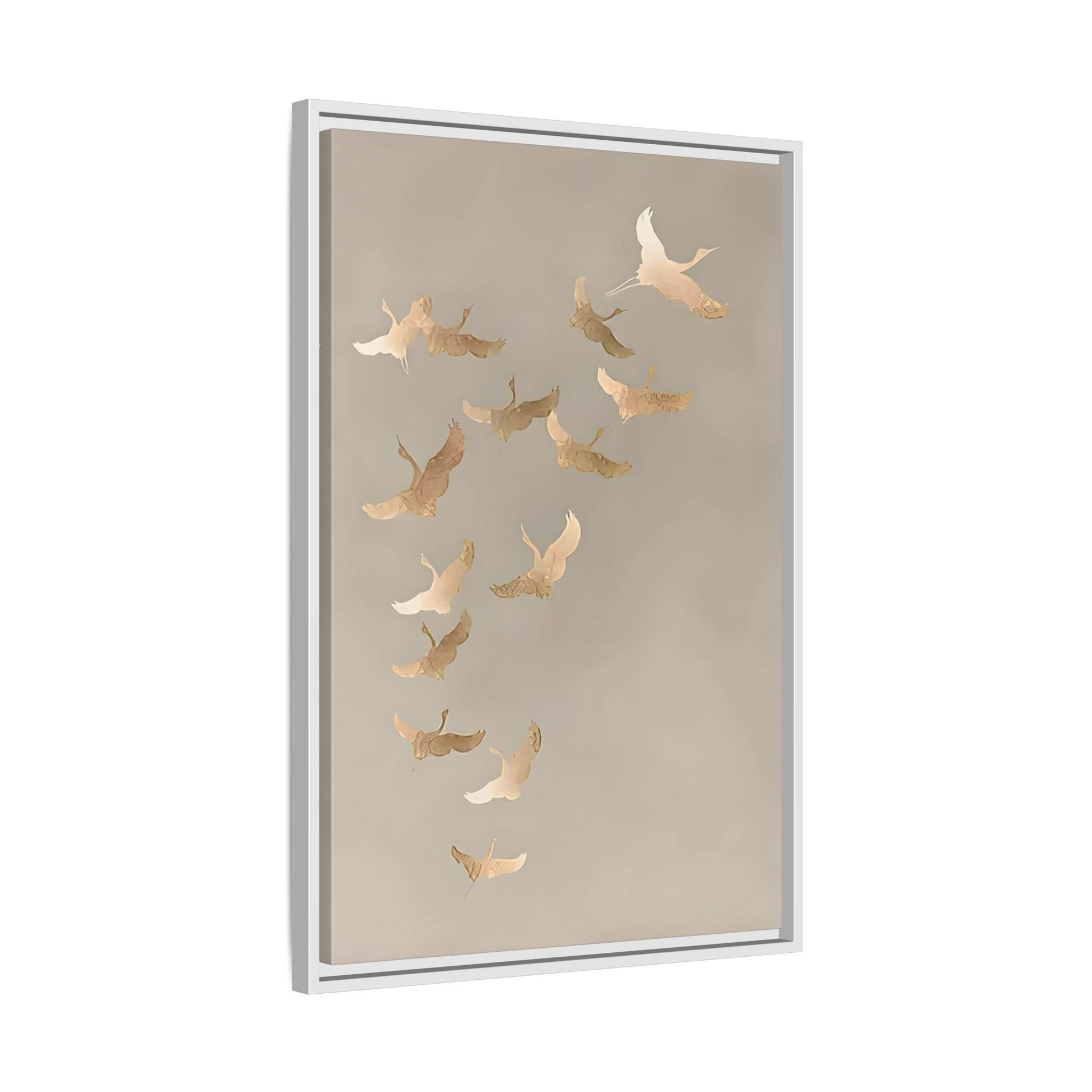 Cranes Canvas Wall Art Print - Japanese Bird Beige Gold - YesArtYes