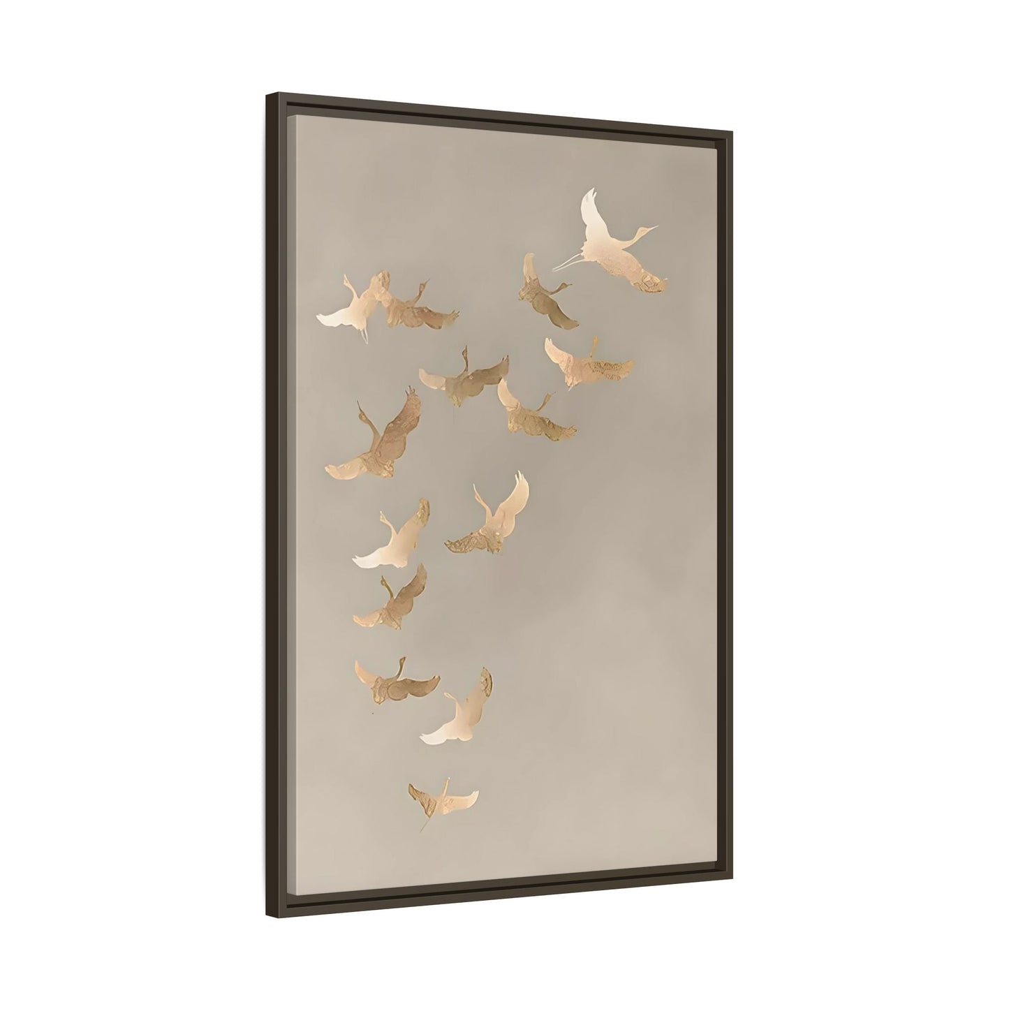 Cranes Canvas Wall Art Print - Japanese Bird Beige Gold