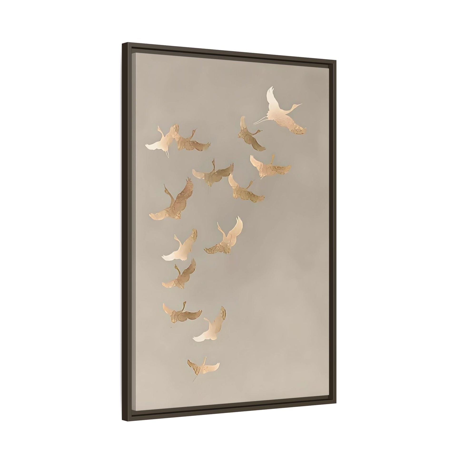 Cranes Canvas Wall Art Print - Japanese Bird Beige Gold