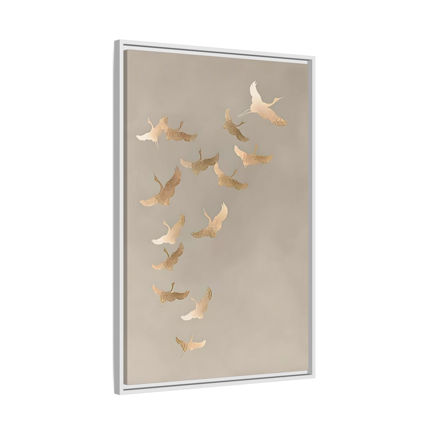 Cranes Canvas Wall Art Print - Japanese Bird Beige Gold