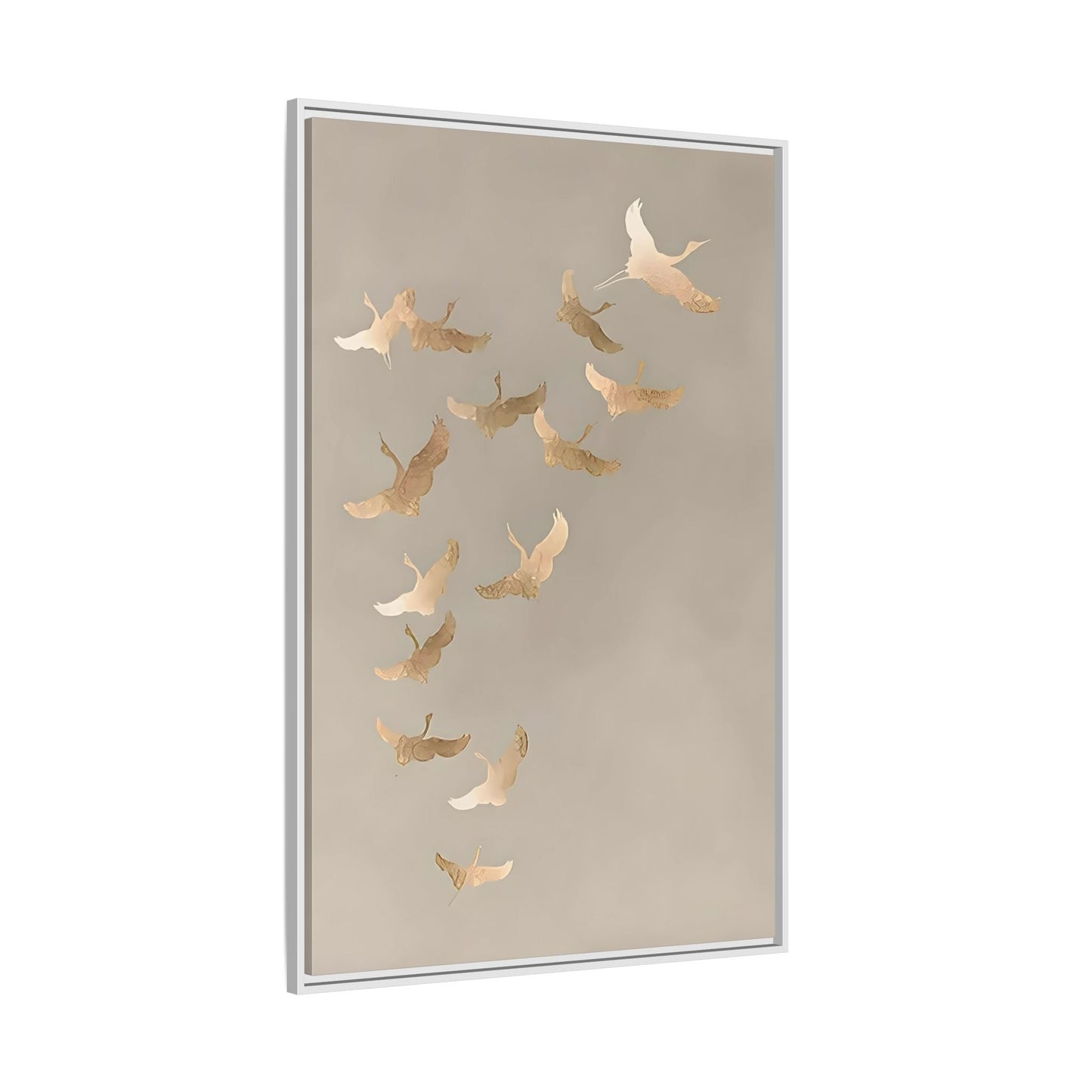 Cranes Canvas Wall Art Print - Japanese Bird Beige Gold - YesArtYes