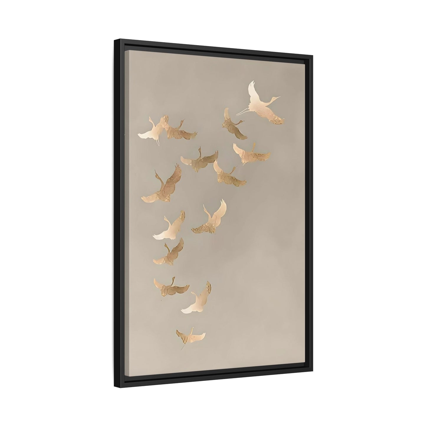 Cranes Canvas Wall Art Print - Japanese Bird Beige Gold