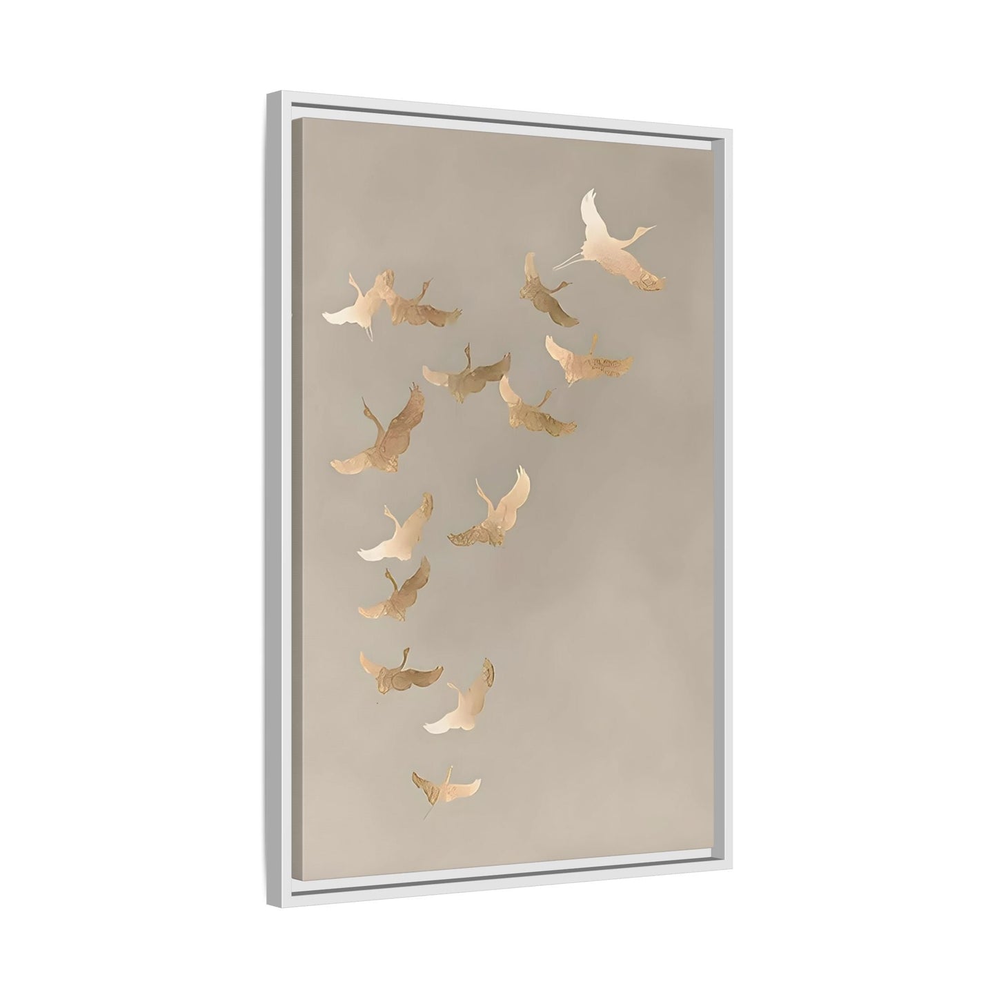 Cranes Canvas Wall Art Print - Japanese Bird Beige Gold