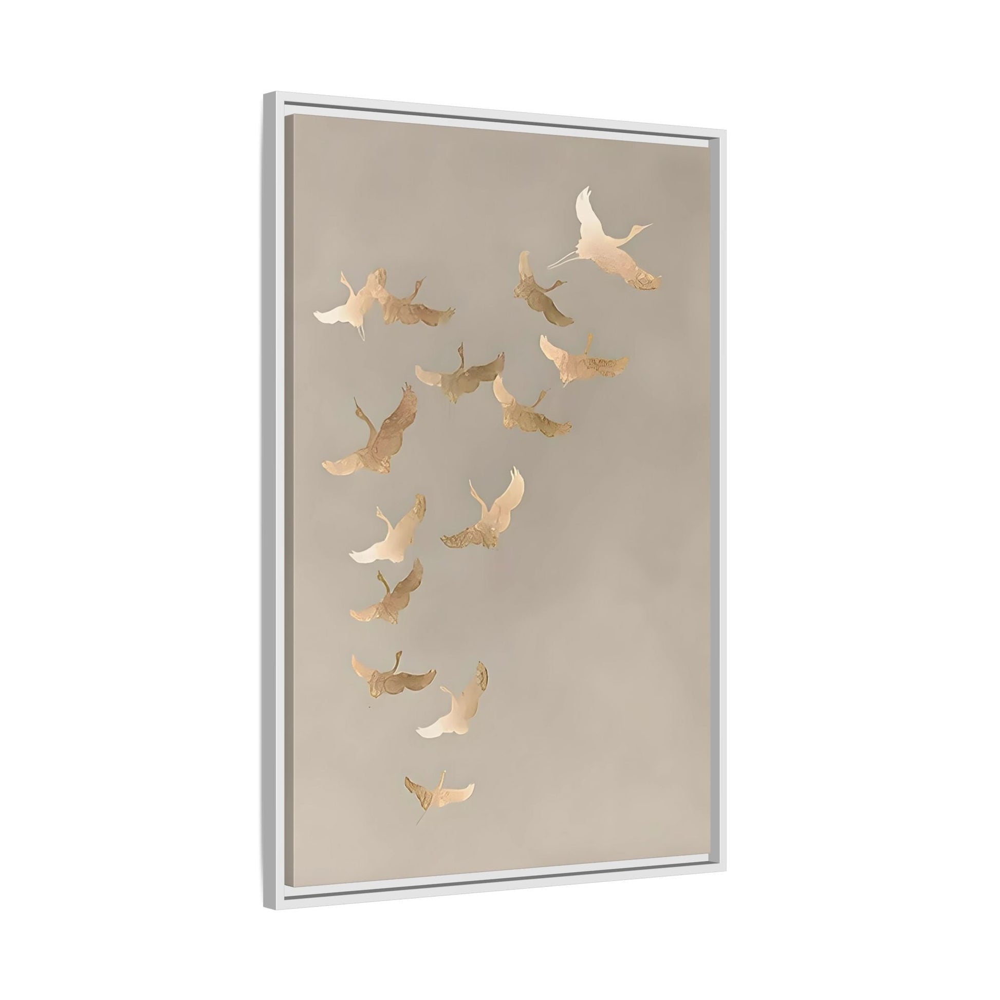 Cranes Canvas Wall Art Print - Japanese Bird Beige Gold - YesArtYes