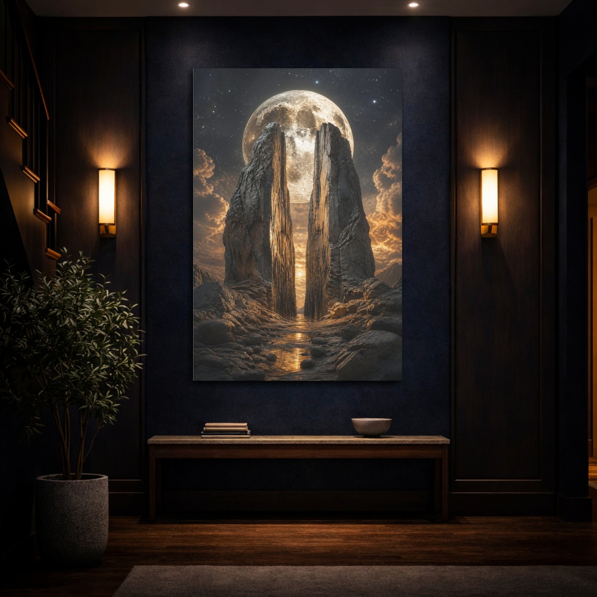 Mockup 4. Crater Moon Over Split Rocks shown as canvas print