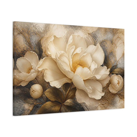 Main Mockup. Cream & Gold Peony shown as canvas print