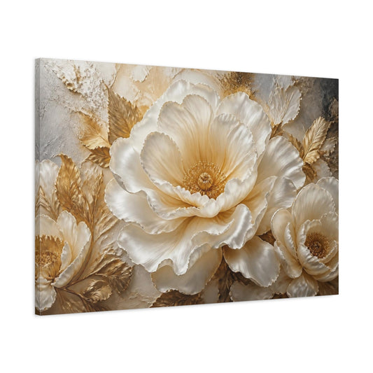 Main Mockup. Cream And Gold Peony shown as canvas print