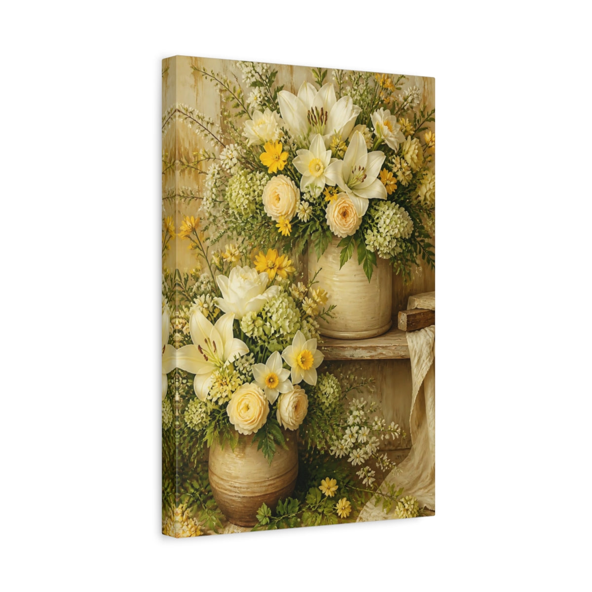 Side Mockup 4. Cream And Yellow Flower Bouquet shown as canvas print