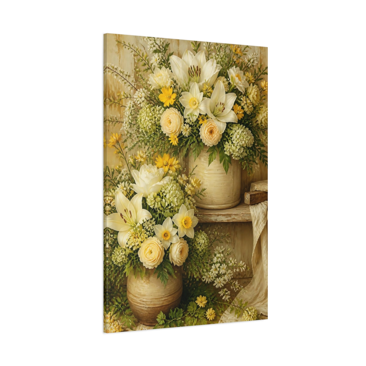 Side Mockup 1. Cream And Yellow Flower Bouquet shown as canvas print