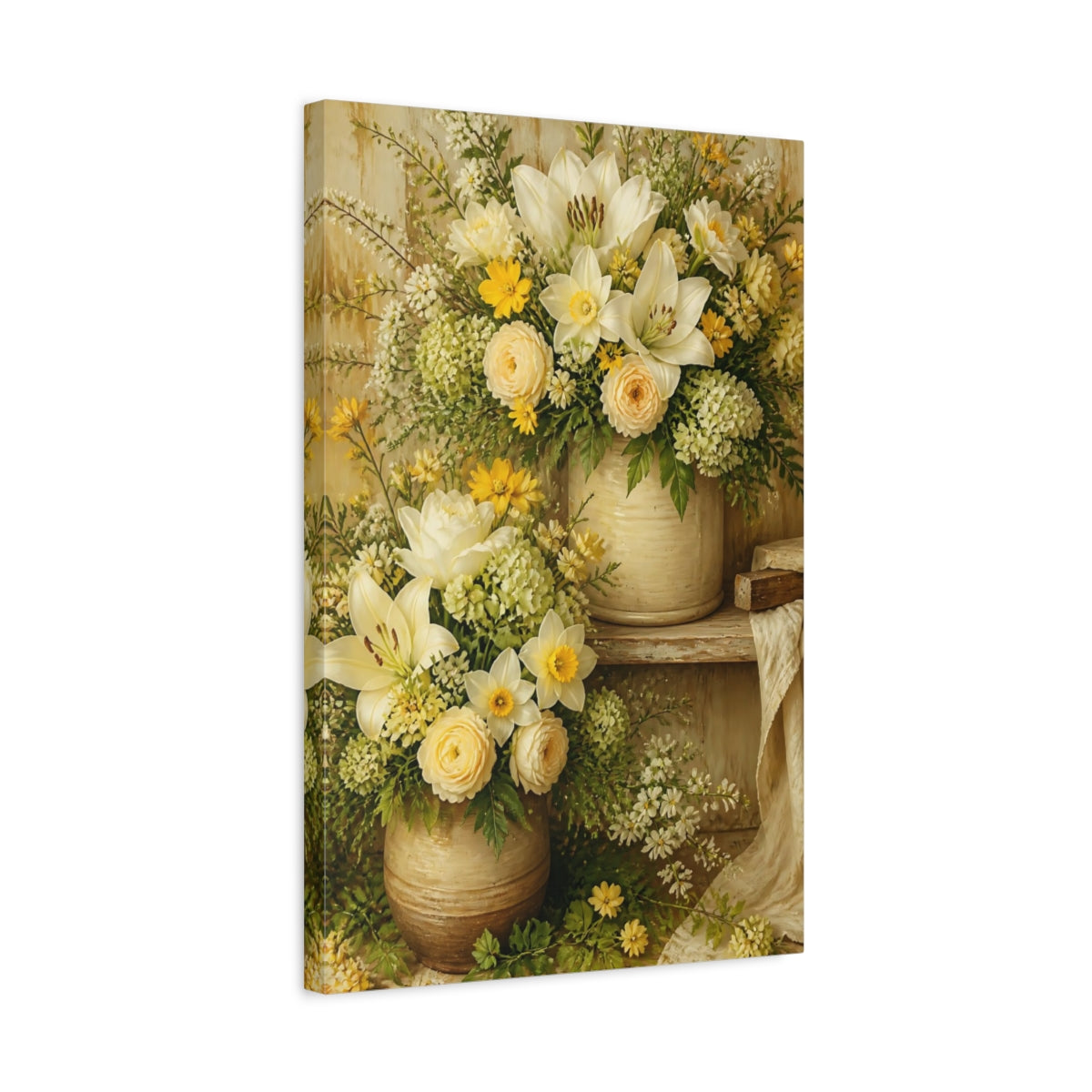 Side Mockup 3. Cream And Yellow Flower Bouquet shown as canvas print
