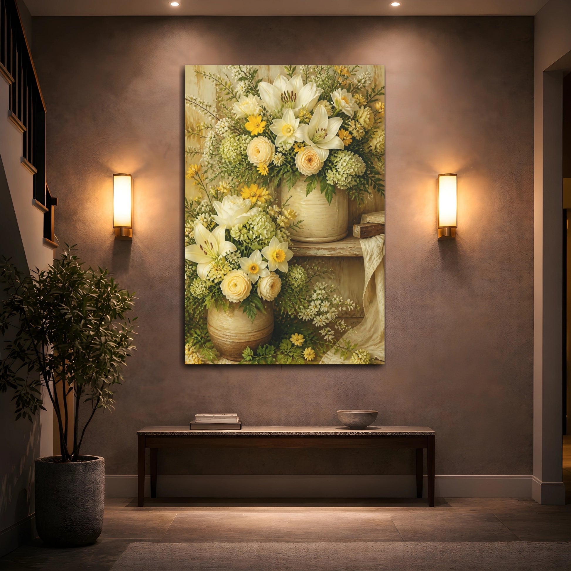 Mockup 2. Cream And Yellow Flower Bouquet shown as canvas print