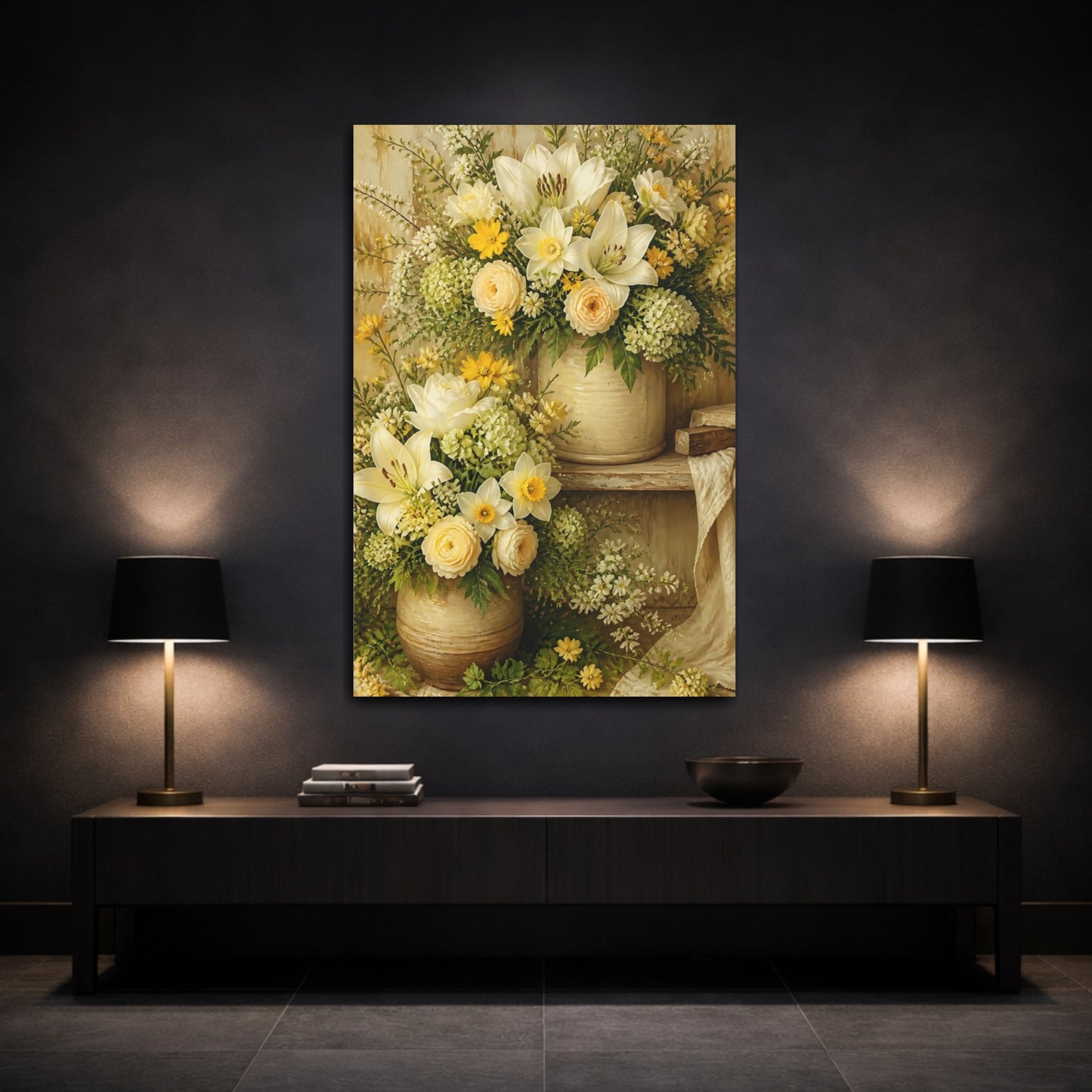 Mockup 3. Cream And Yellow Flower Bouquet shown as canvas print