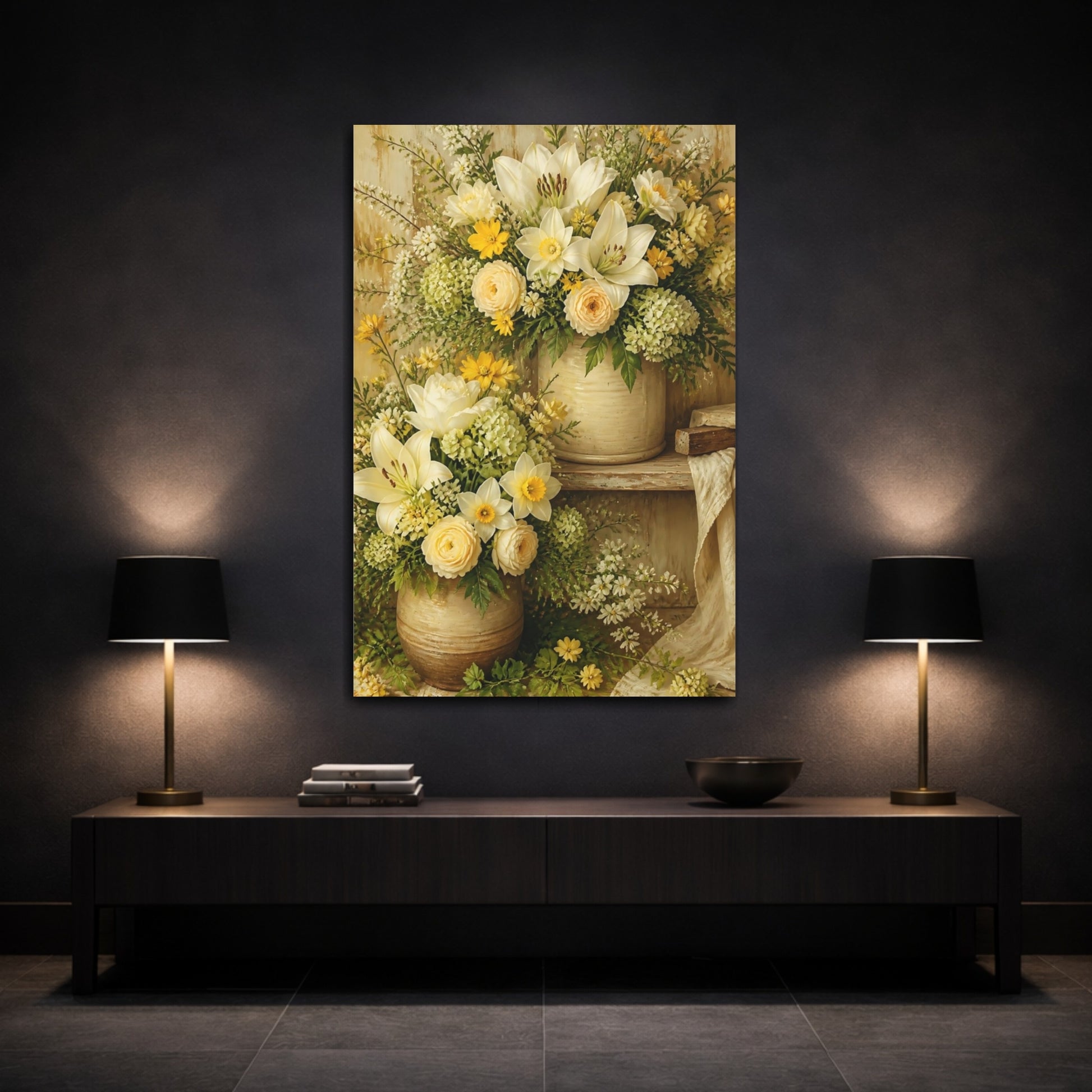 Mockup 3. Cream And Yellow Flower Bouquet shown as canvas print