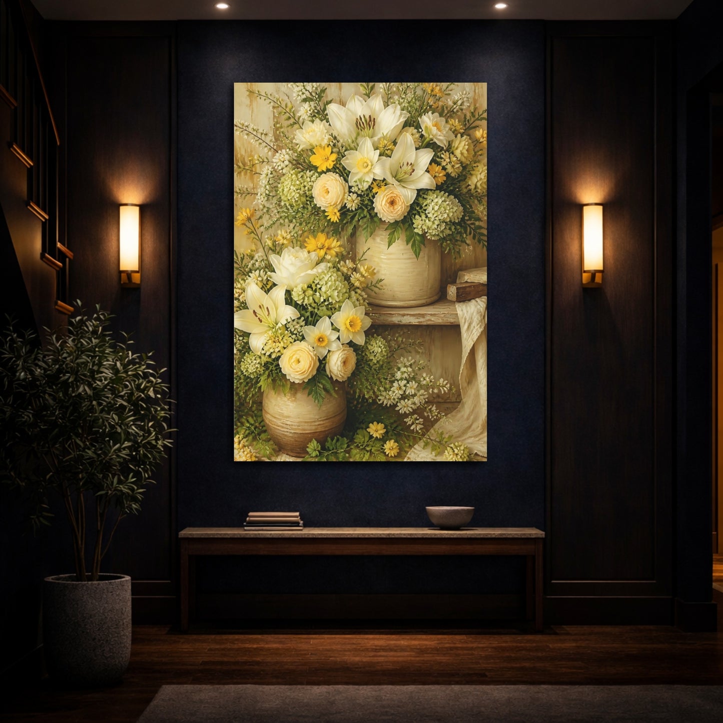 Mockup 4. Cream And Yellow Flower Bouquet shown as canvas print