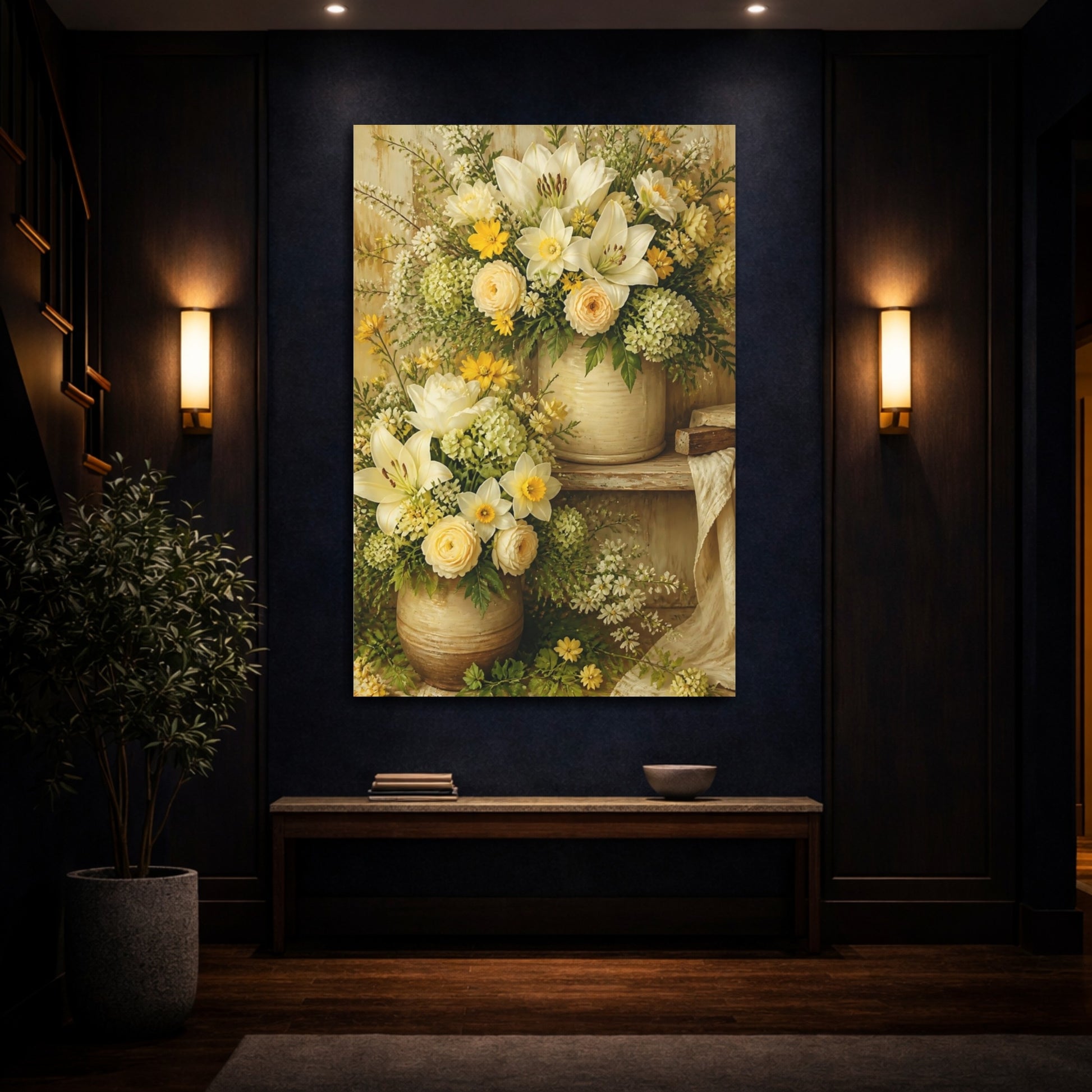 Mockup 4. Cream And Yellow Flower Bouquet shown as canvas print