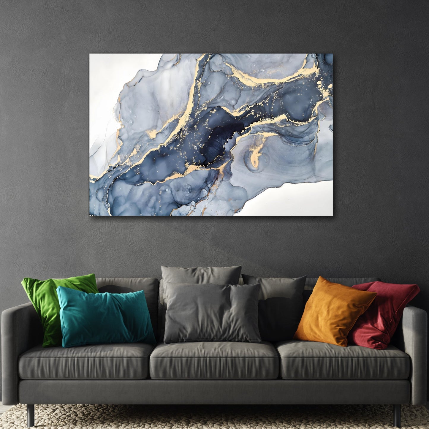 Cream Blue Marble Fashion Canvas Prints - Abstract Luxury Gold Home Wall Art