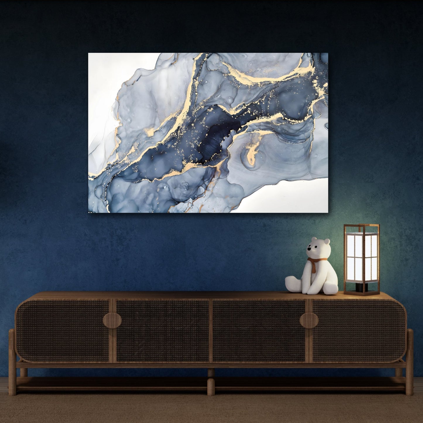 Cream Blue Marble Fashion Canvas Prints - Abstract Luxury Gold Home Wall Art