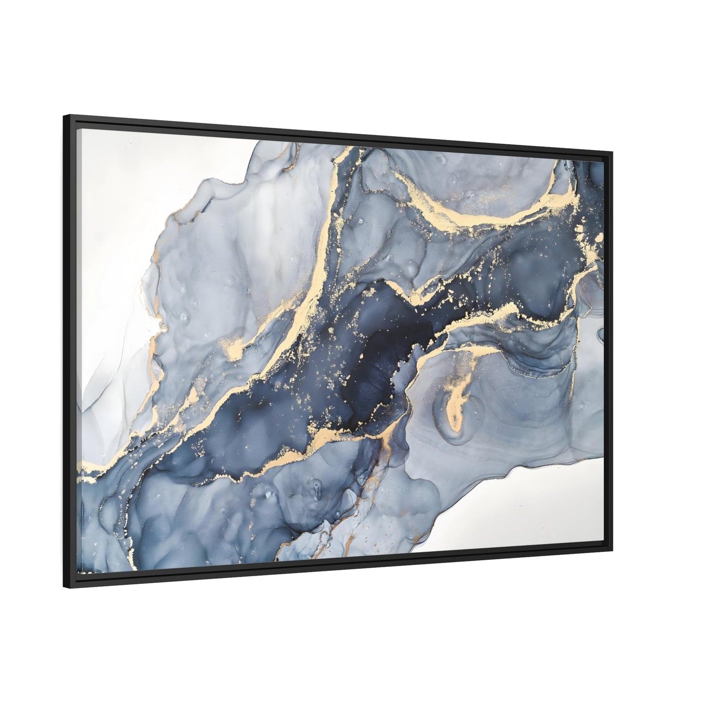 Cream Blue Marble Fashion Canvas Prints - Abstract Luxury Gold Home Wall Art in Black Frame