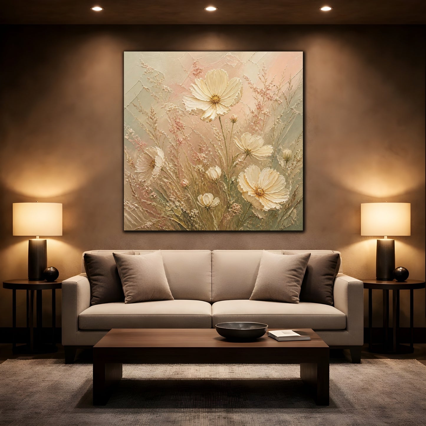 Mockup 2. Cream Cosmos & Airy Grasses shown as canvas print