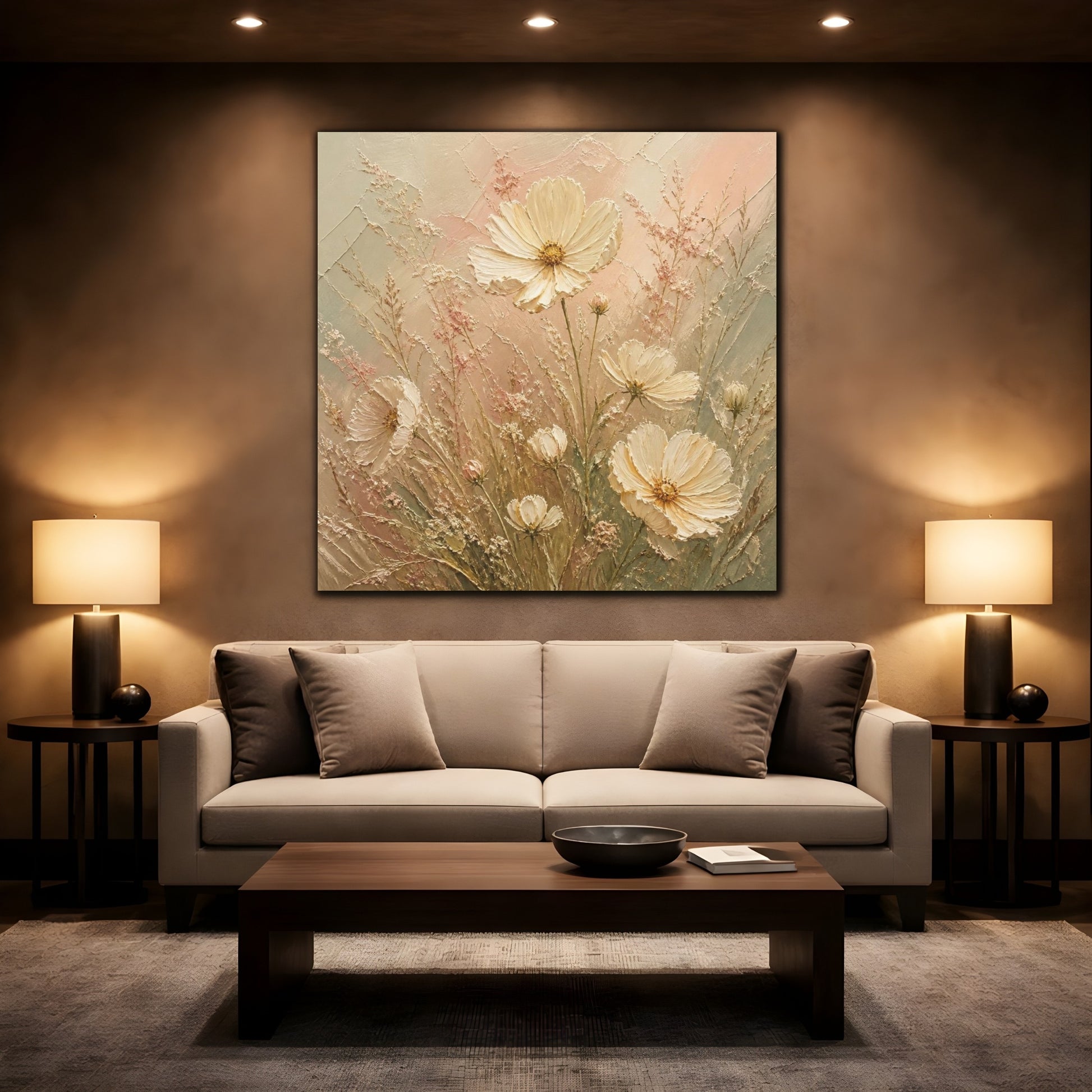 Mockup 2. Cream Cosmos & Airy Grasses shown as canvas print