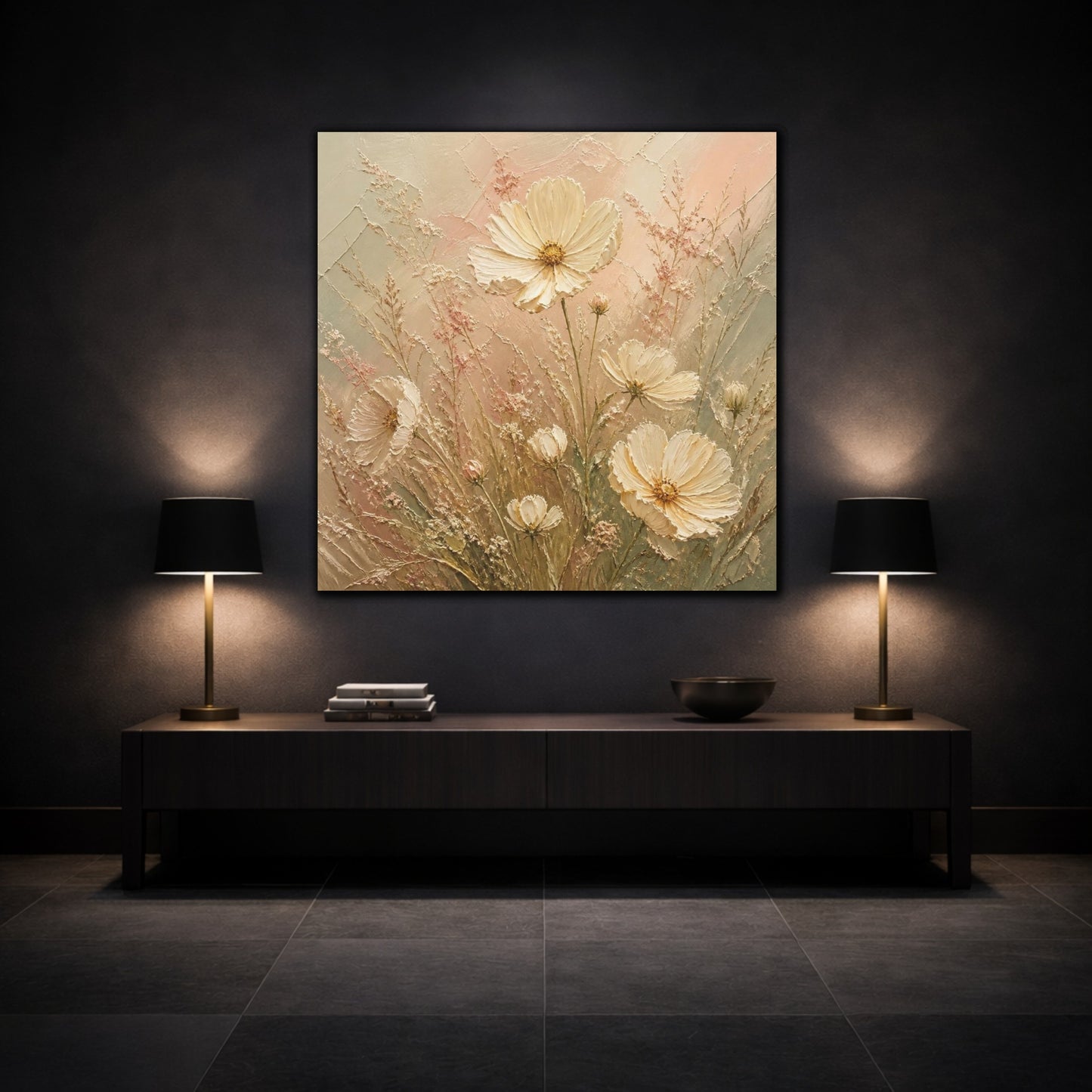 Mockup 3. Cream Cosmos & Airy Grasses shown as canvas print