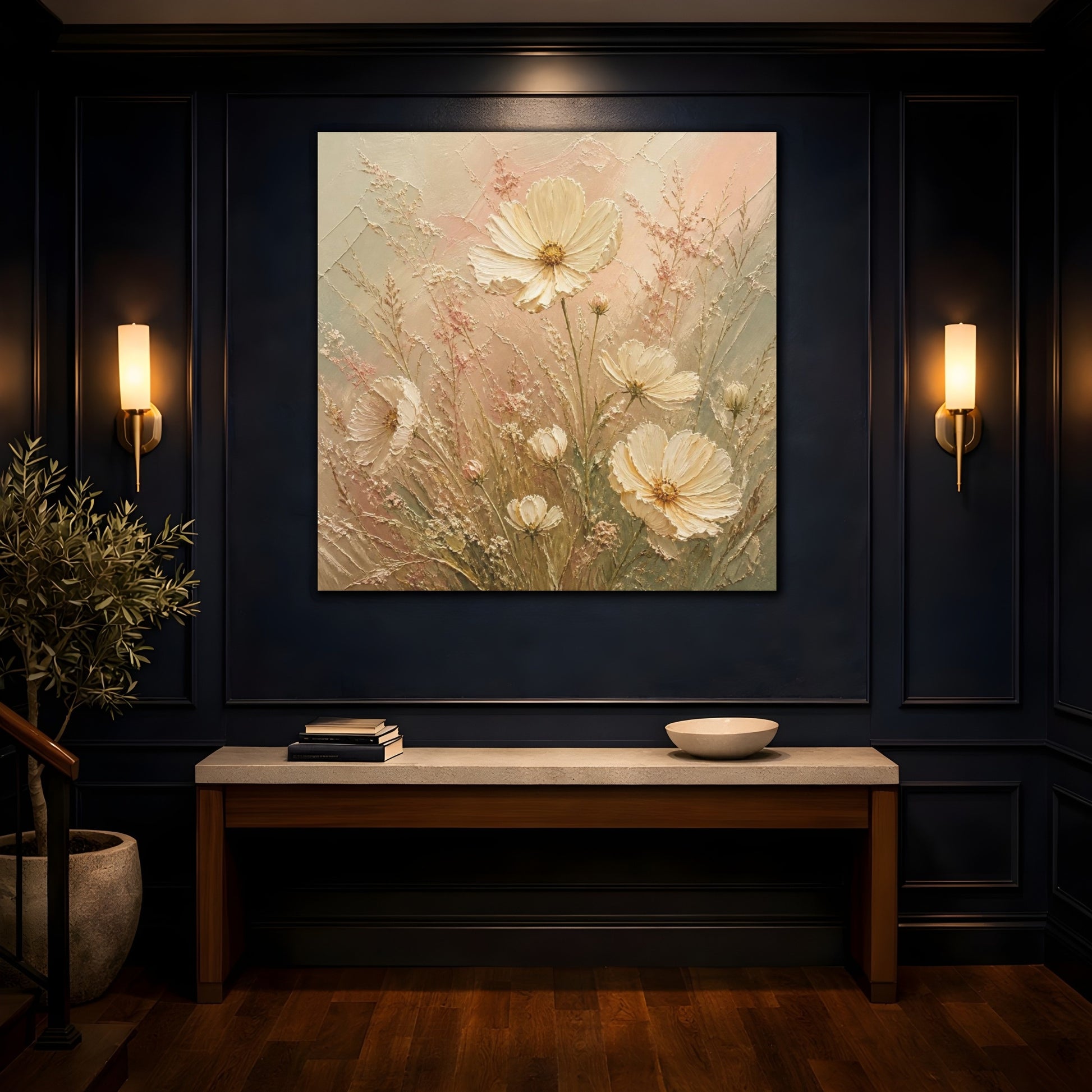 Mockup 4. Cream Cosmos & Airy Grasses shown as canvas print