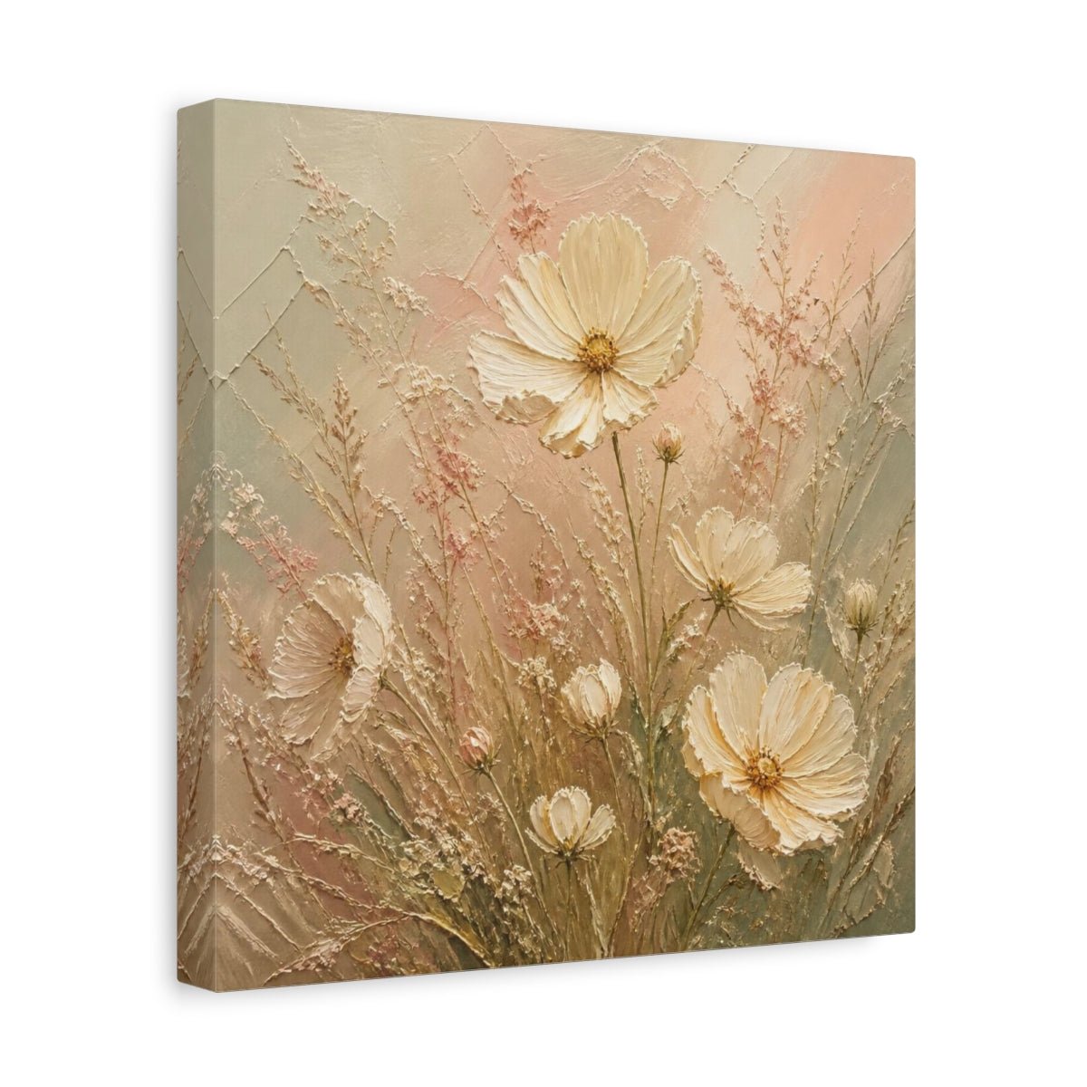 Cream Cosmos & Airy Grasses Canvas Print – Living Room, Above Console Table - YesArtYes