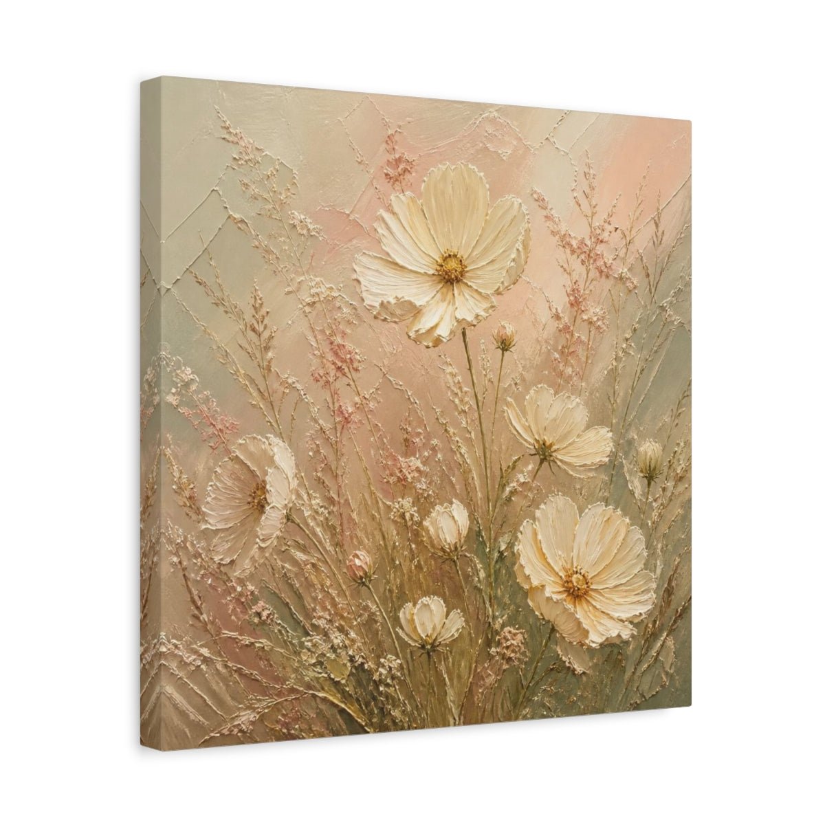 Cream Cosmos & Airy Grasses Canvas Print – Living Room, Above Console Table - YesArtYes