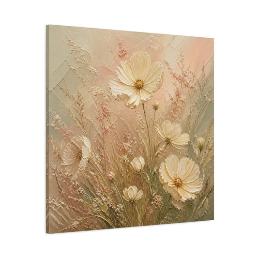 Cream Cosmos & Airy Grasses Canvas Print – Living Room, Above Console Table - YesArtYes