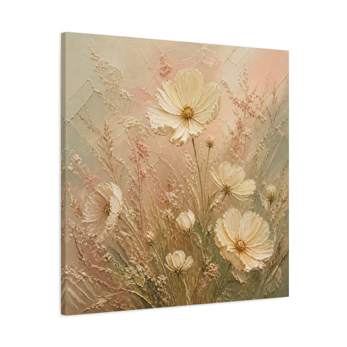 Side Mockup 3. Cream Cosmos & Airy Grasses shown as canvas print
