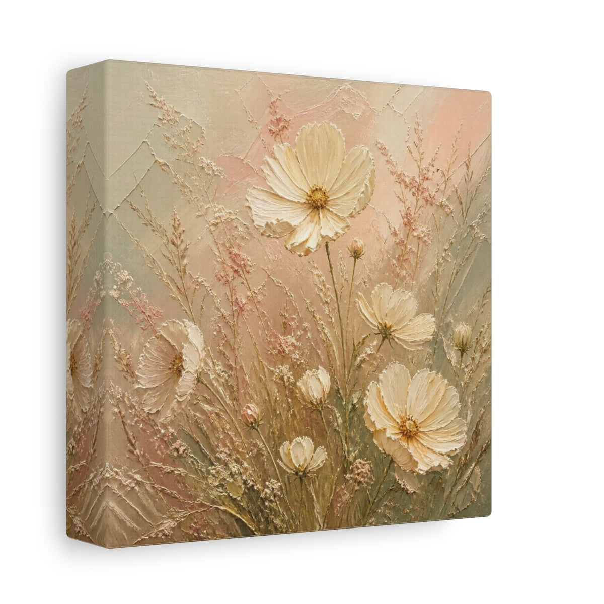 Side Mockup 2. Cream Cosmos & Airy Grasses shown as canvas print