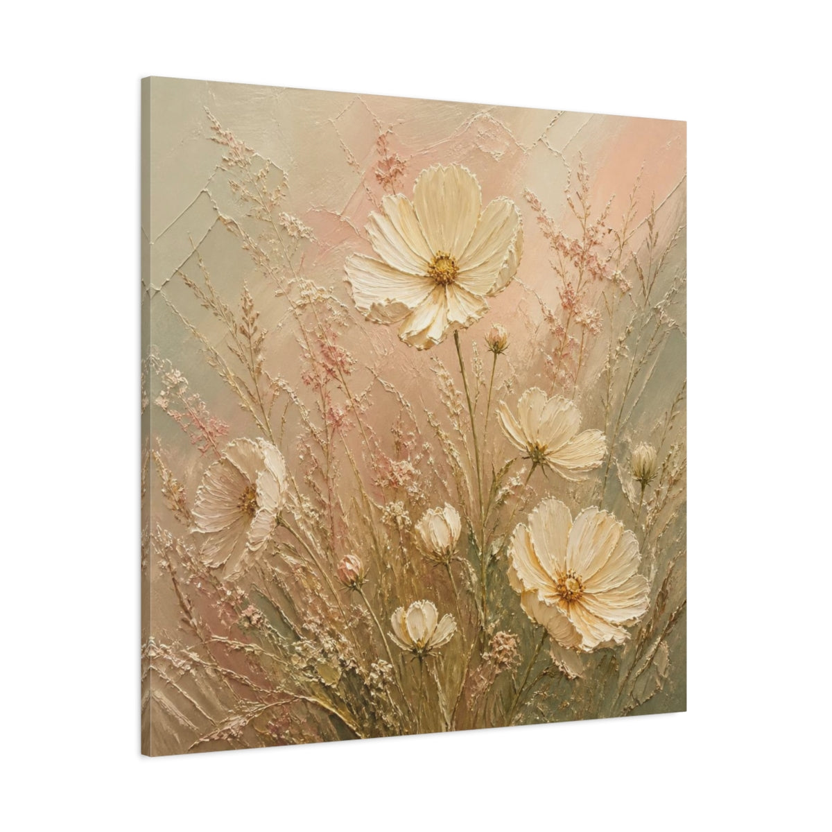Side Mockup 1. Cream Cosmos & Airy Grasses shown as canvas print
