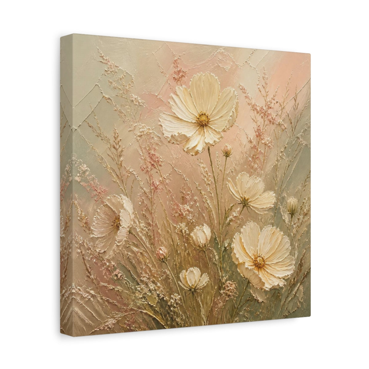 Side Mockup 8. Cream Cosmos & Airy Grasses shown as canvas print
