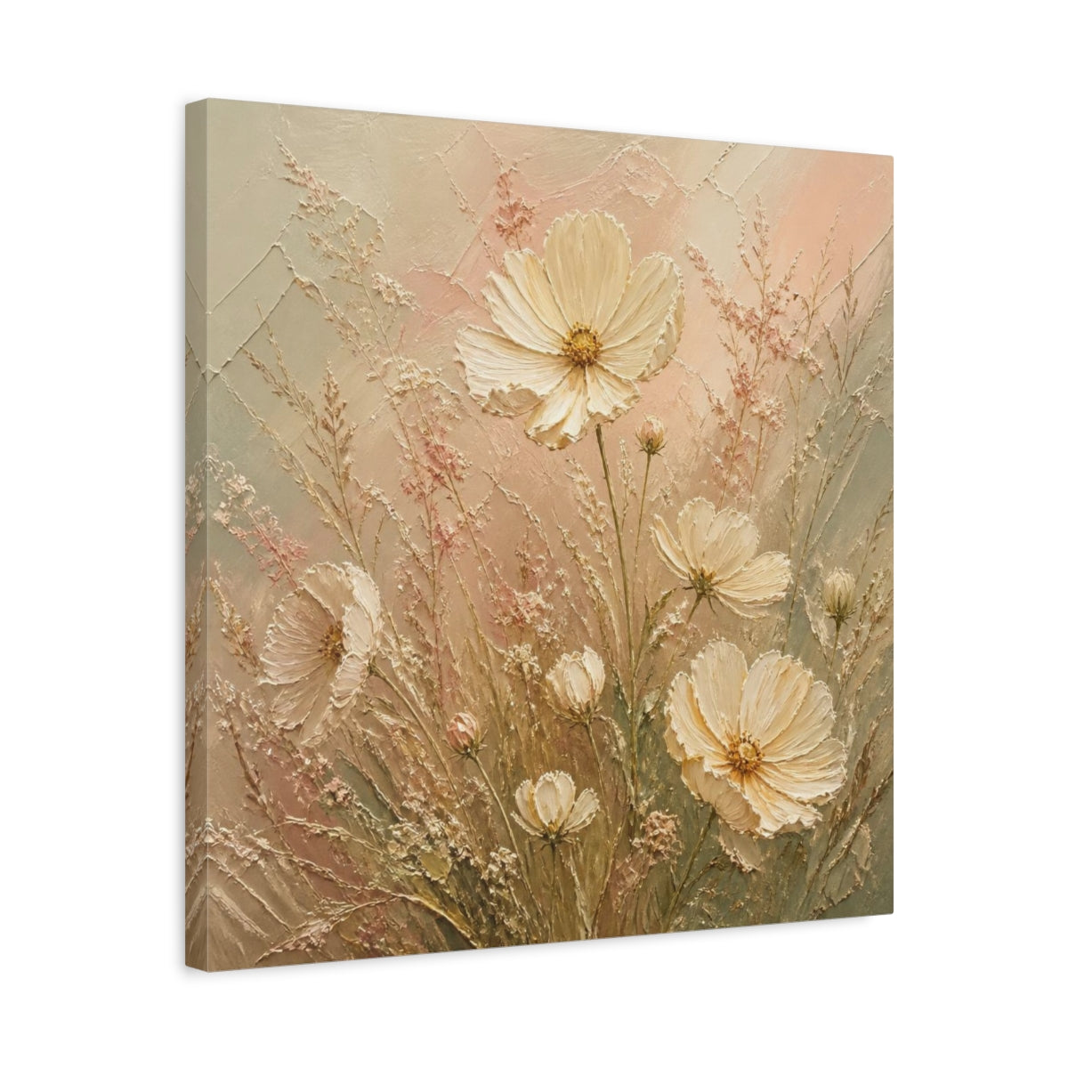Side Mockup 5. Cream Cosmos & Airy Grasses shown as canvas print
