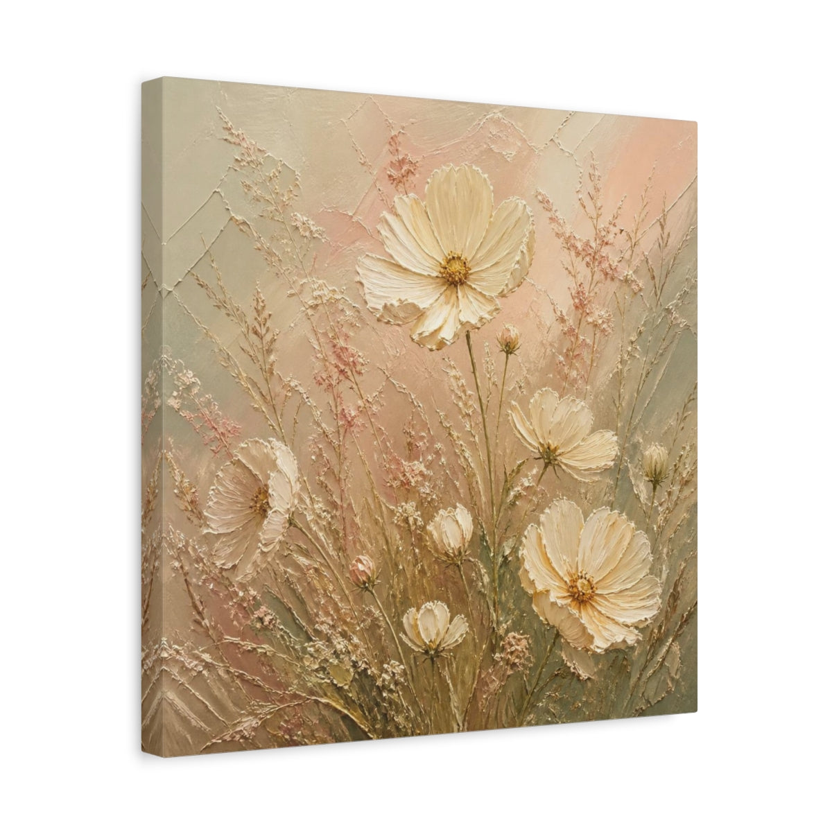 Side Mockup 6. Cream Cosmos & Airy Grasses shown as canvas print