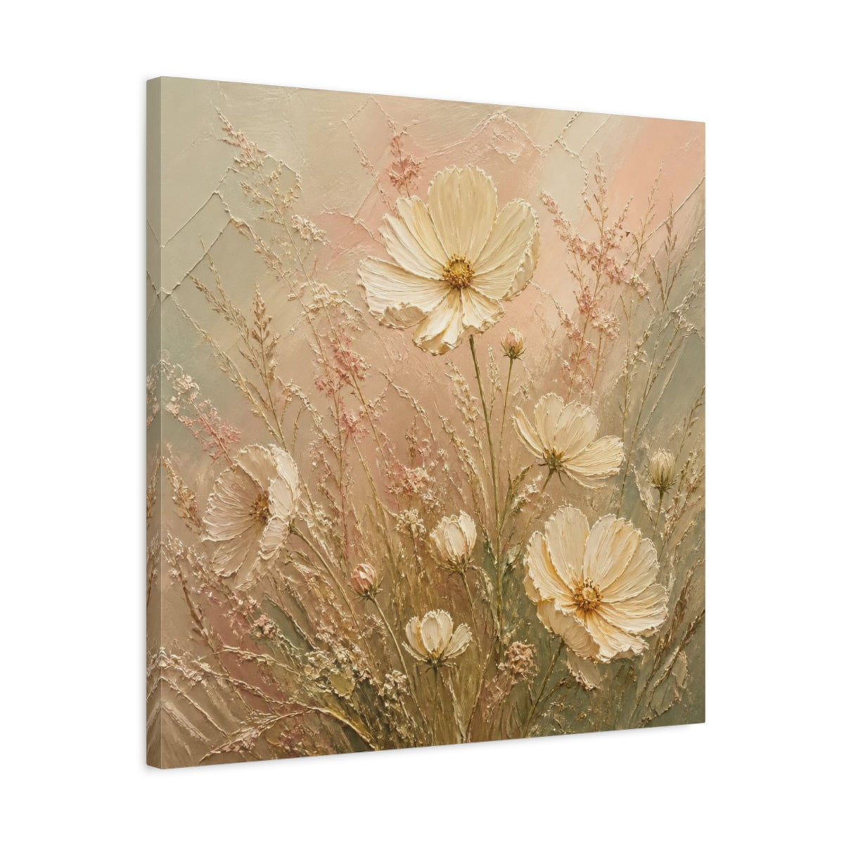 Side Mockup 4. Cream Cosmos & Airy Grasses shown as canvas print