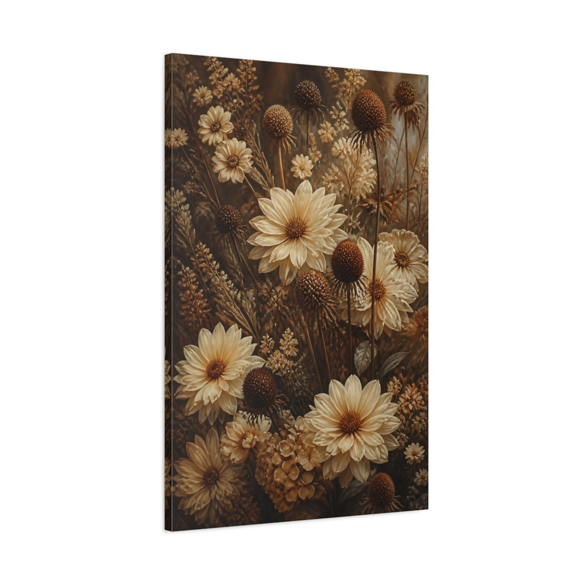 Main Mockup. Cream Garden Flowers shown as canvas print