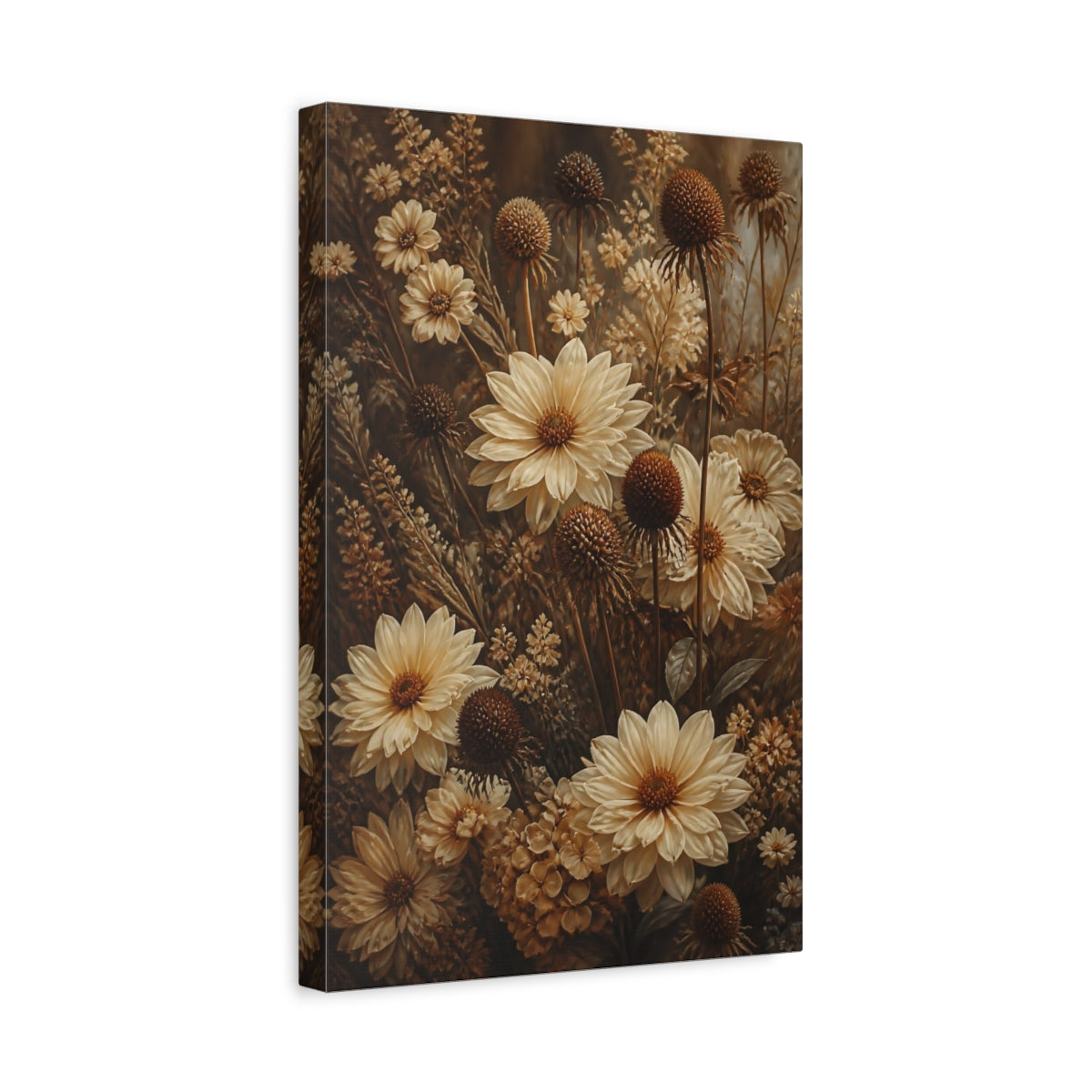 Side Mockup 4. Cream Garden Flowers shown as canvas print