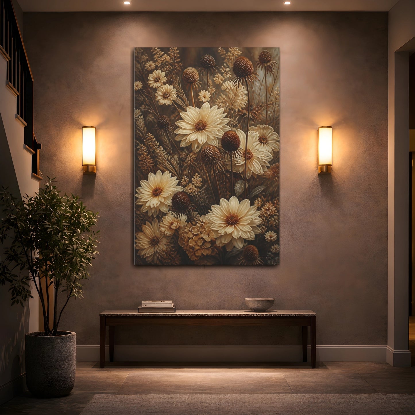 Mockup 2. Cream Garden Flowers shown as canvas print
