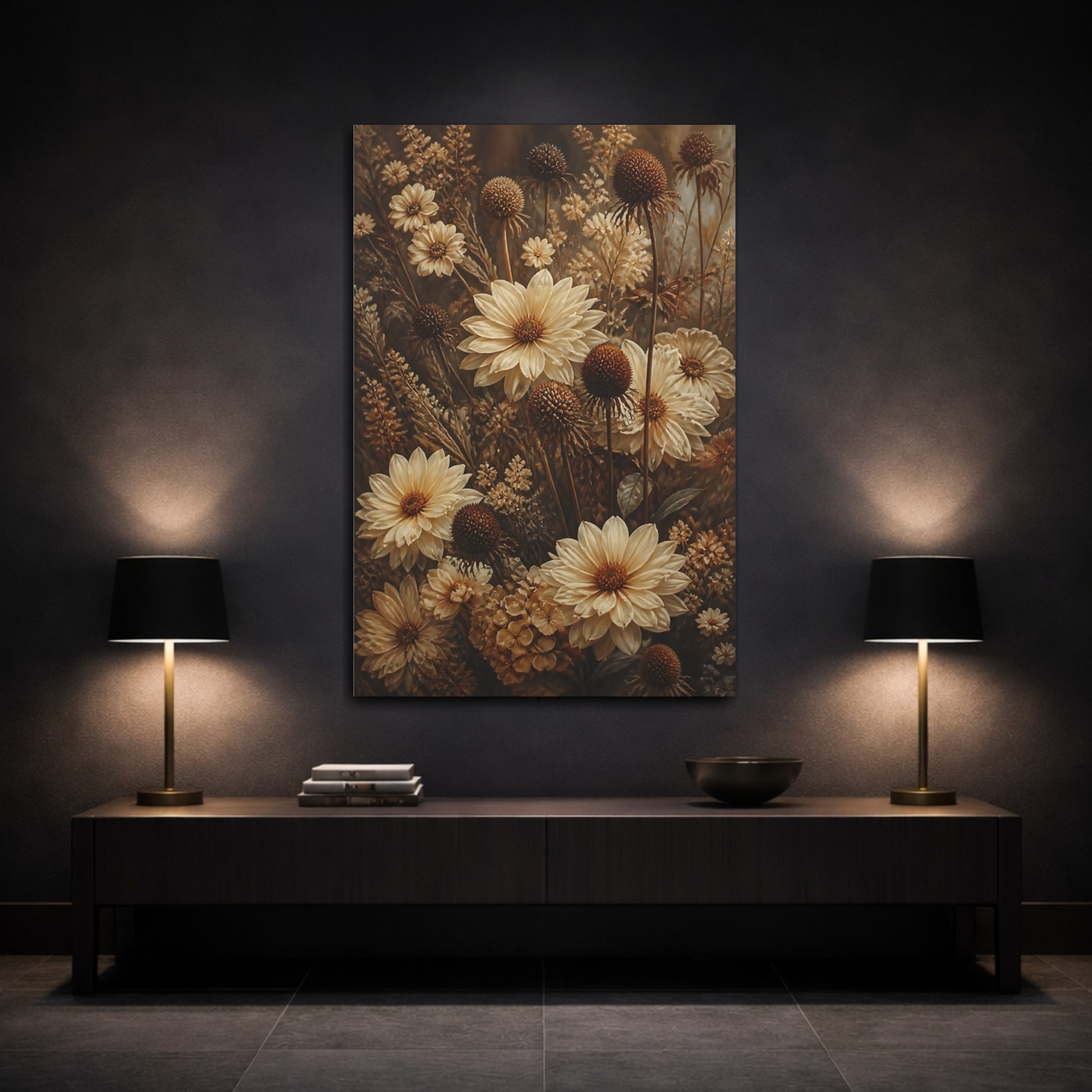 Mockup 3. Cream Garden Flowers shown as canvas print